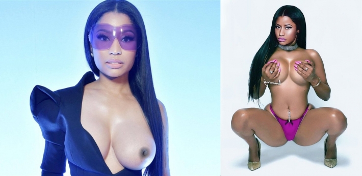 Ники минаж оголила грудь